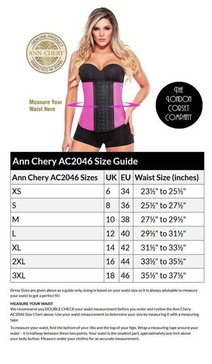 Ann Chery Waist Trainer Size Chart