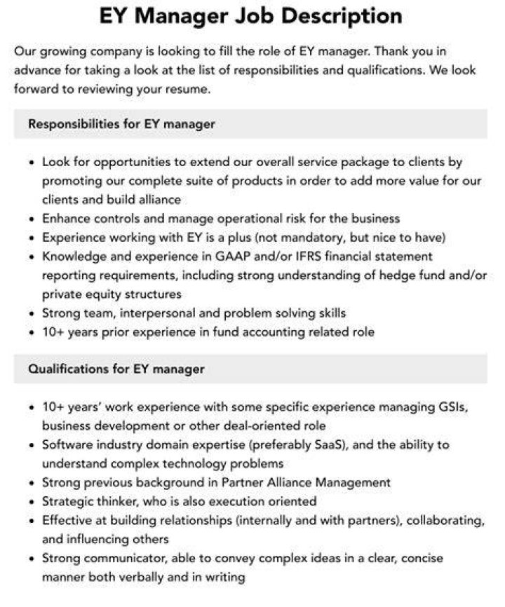 EY Manager Job Description Velvet Jobs