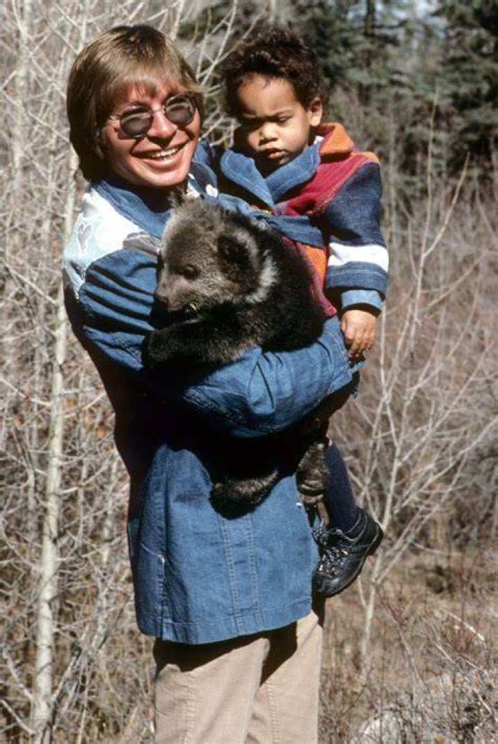 John Holding Son Zak And What Appears To Be A Bear John denver, John