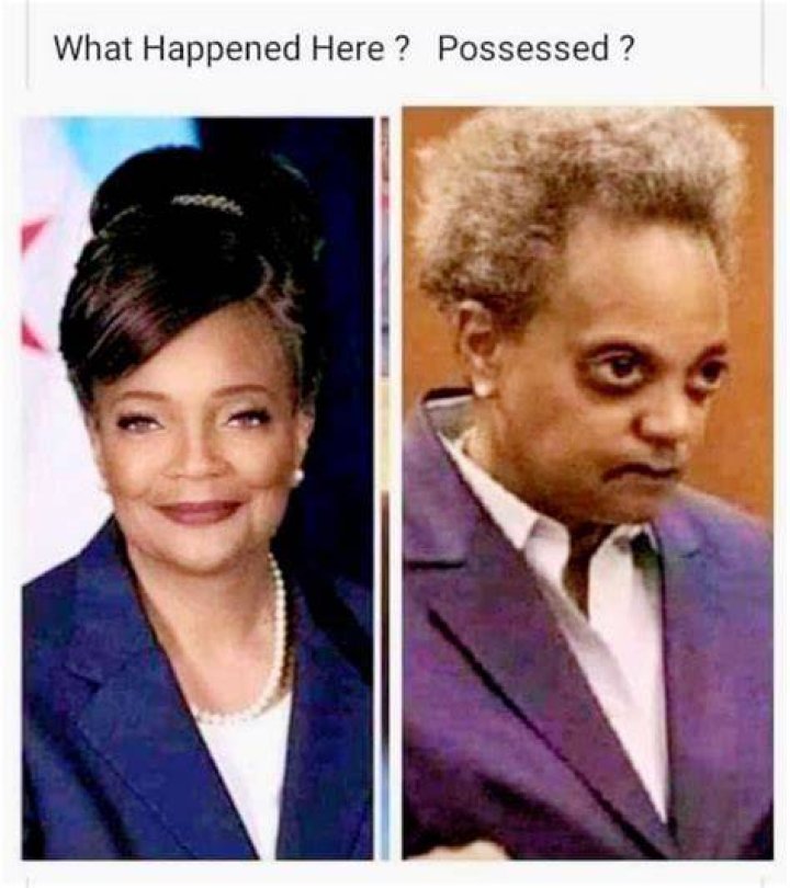 Lori Lightfoot. Before and after her possession. r/ConservativeMemes