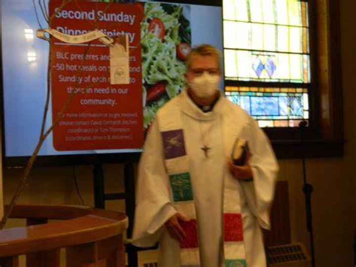 Pastor Julie before worship Bethlehem Lutheran Church