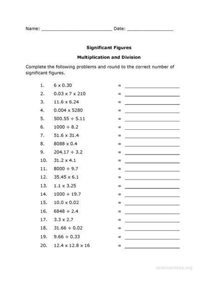 Significant Figures Multiplication Worksheet