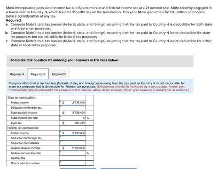 Solved Moto Incorporated pays state tax at a 6