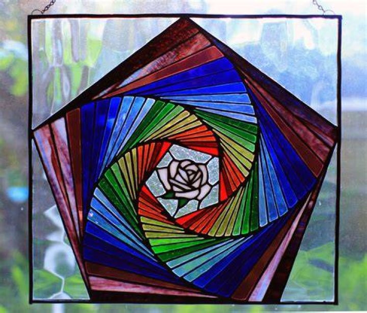 Stained Glass Spiral Rose Pentagon Art4Infinity