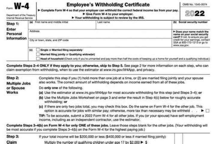 W4 2022 Tax Form W4 Form 2022 Printable