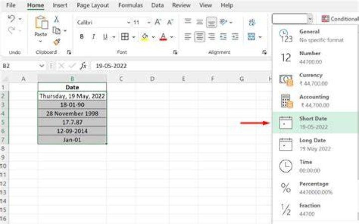 what is short date number format excel