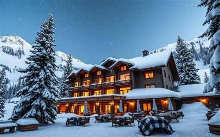Winter hotel with a scenic lake view on Craiyon